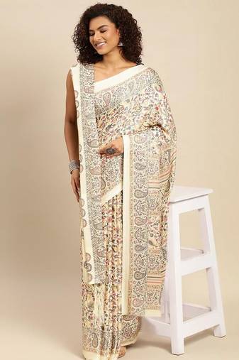 White white pashmina silk saree with unstitched blouse and shawal