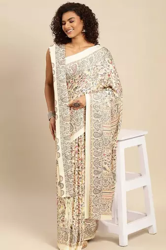White white pashmina silk saree with unstitched blouse and shawal