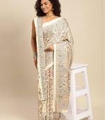White white pashmina silk saree with unstitched blouse and shawal