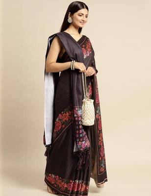 Black black pashmina silk saree with unstitched blouse and shawal 1