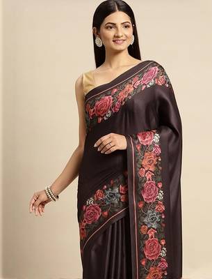 Black black pashmina silk saree with unstitched blouse and shawal 2