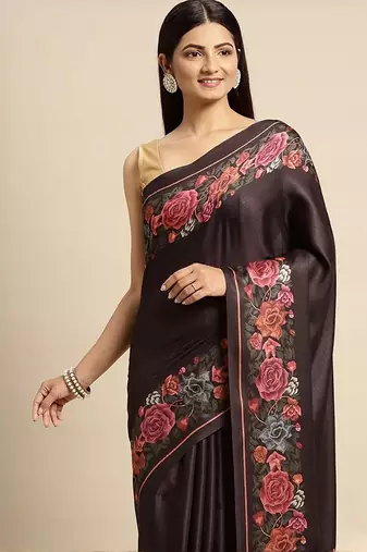 Black black pashmina silk saree with unstitched blouse and shawal