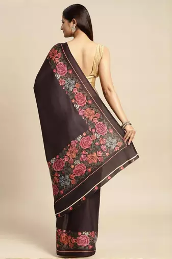 Black black pashmina silk saree with unstitched blouse and shawal
