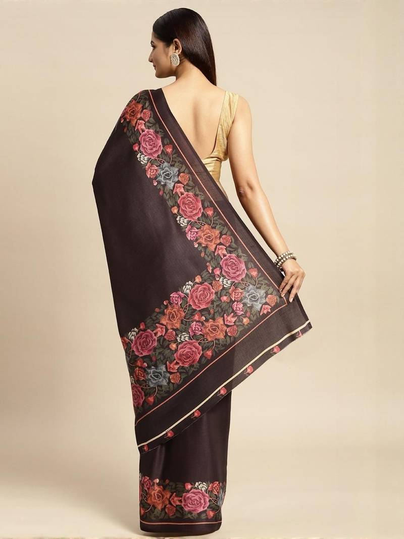 Black black pashmina silk saree with unstitched blouse and shawal