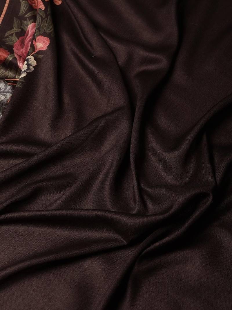 Black black pashmina silk saree with unstitched blouse and shawal