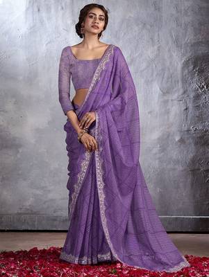 Purple bandhani sequinned poly chiffon saree 1