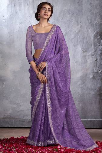 Purple bandhani sequinned poly chiffon saree