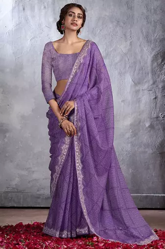 Purple bandhani sequinned poly chiffon saree