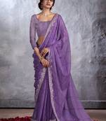 Purple bandhani sequinned poly chiffon saree