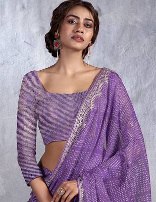Purple bandhani sequinned poly chiffon saree 2