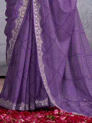 Purple bandhani sequinned poly chiffon saree 3