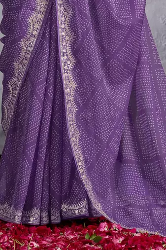 Purple bandhani sequinned poly chiffon saree