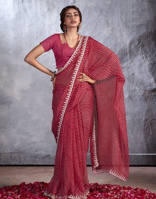 Red bandhani sequinned poly chiffon saree 1