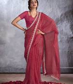 Red bandhani sequinned poly chiffon saree