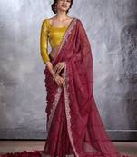 Maroon bandhani sequinned poly chiffon saree