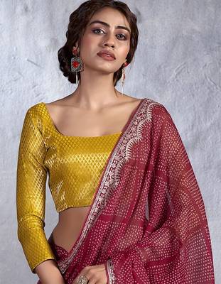 Maroon bandhani sequinned poly chiffon saree 2