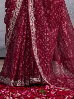 Maroon bandhani sequinned poly chiffon saree 3