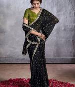 Black bandhani sequinned poly chiffon saree