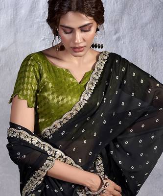 Black bandhani sequinned poly chiffon saree 2