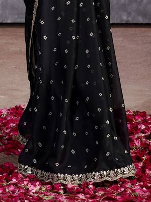 Black bandhani sequinned poly chiffon saree 3