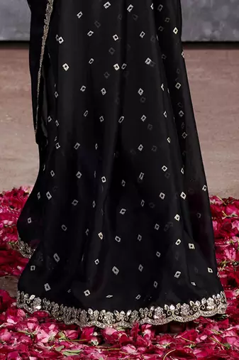 Black bandhani sequinned poly chiffon saree