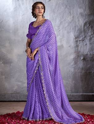 Purple sequinned poly chiffon saree 1