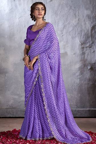 Purple sequinned poly chiffon saree