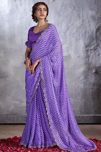 Purple sequinned poly chiffon saree