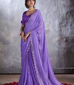 Purple sequinned poly chiffon saree