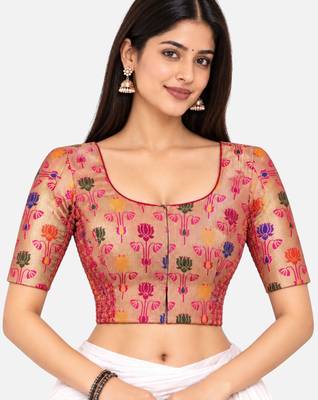 Paithani silk blend lotus print smocked stretchable readymade saree blouse 1