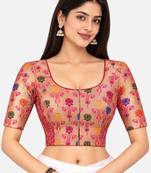 Paithani silk blend lotus print smocked stretchable readymade saree blouse