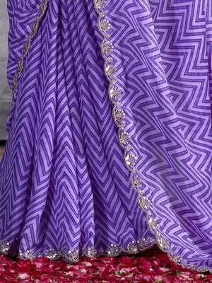 Purple sequinned poly chiffon saree 3