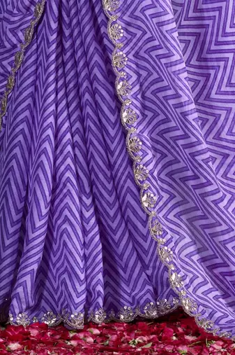 Purple sequinned poly chiffon saree