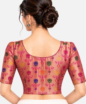 Paithani silk blend lotus print smocked stretchable readymade saree blouse 2