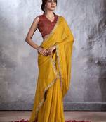 Mustard bandhani sequinned poly chiffon saree
