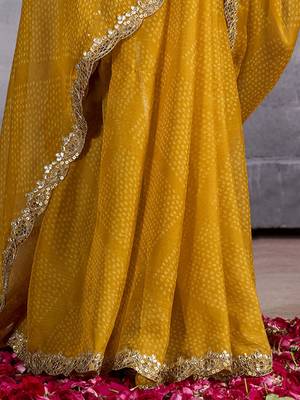 Mustard bandhani sequinned poly chiffon saree 3