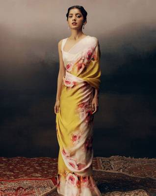 Multicolor floral satin designer saree 1