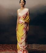 Multicolor floral satin designer saree