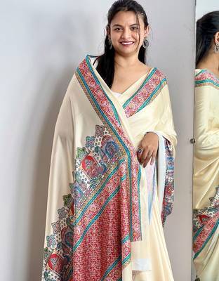 Cream paisley satin saree 1