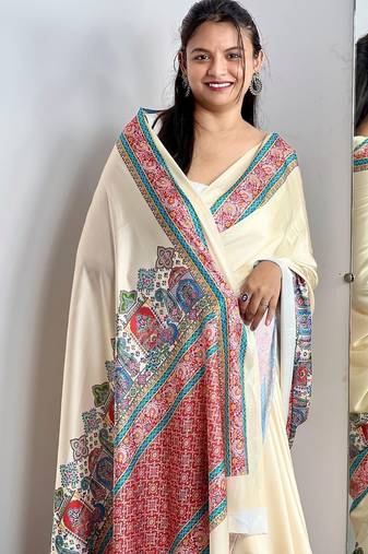 Cream paisley satin saree