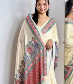Cream paisley satin saree