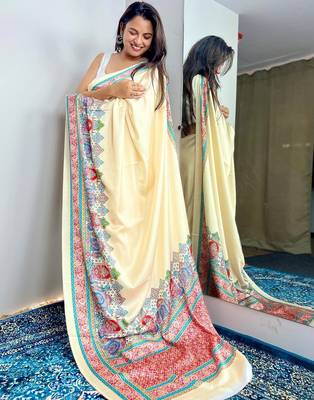 Cream paisley satin saree 2