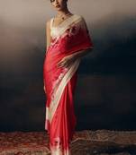Red floral satin designer saree