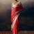 Red floral satin designer saree