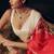 Red floral satin designer saree