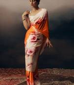 White floral satin saree