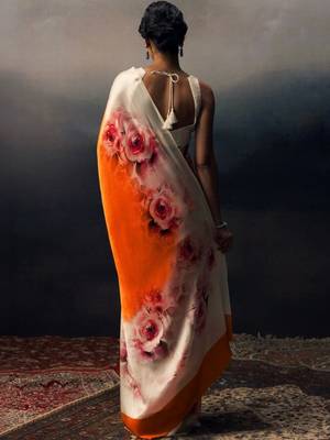 White floral satin saree 2