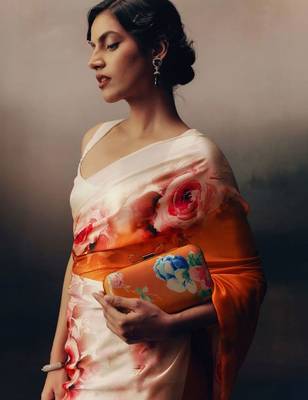 White floral satin saree 3