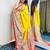 Yellow ajrak block satin saree