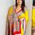 Yellow ajrak block satin saree
